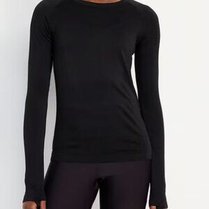 Fitted Athleisure Long Sleeve Crew Neck Black Top - Large NWT